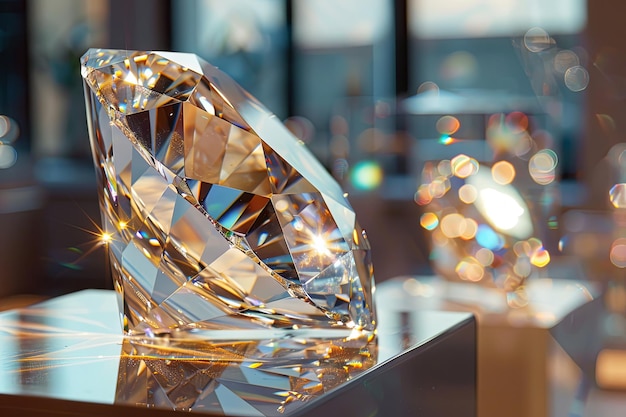 Close-up van een prachtige perfecte diamant op de tentoonstellingsstand Generatieve AI