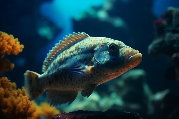 Close-up van een prachtige vis op de bodem van de zee Generatieve AI