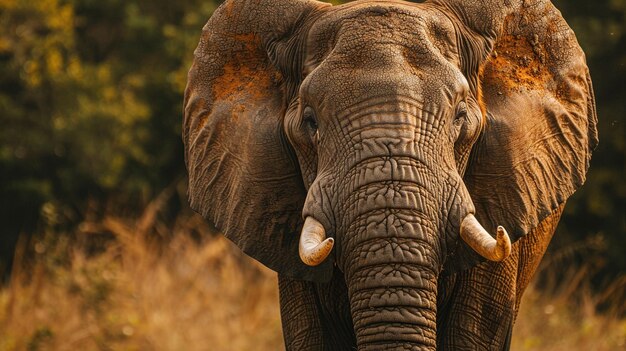 Close-up van een reusachtige wilde olifant die in het bos loopt