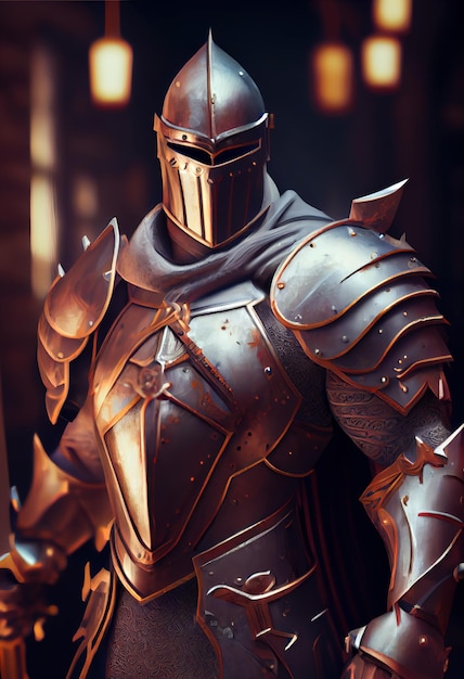 Close-up van een ridder in harnas Generatieve AI