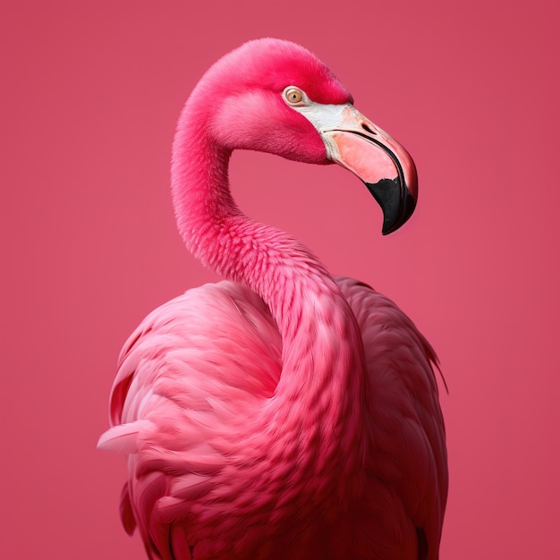 Close-up van een roze flamingo Roze flamingo in gekleurde achtergrond AI generatieve