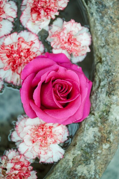 Foto close-up van een roze roosboeket