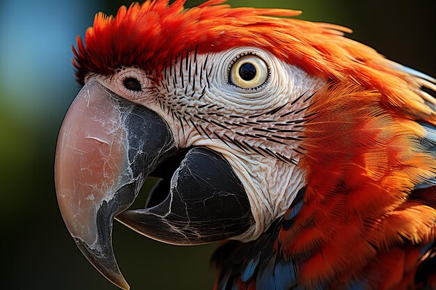 Close-up van een scharlakenara, zijwaarts gezien van het hoofd