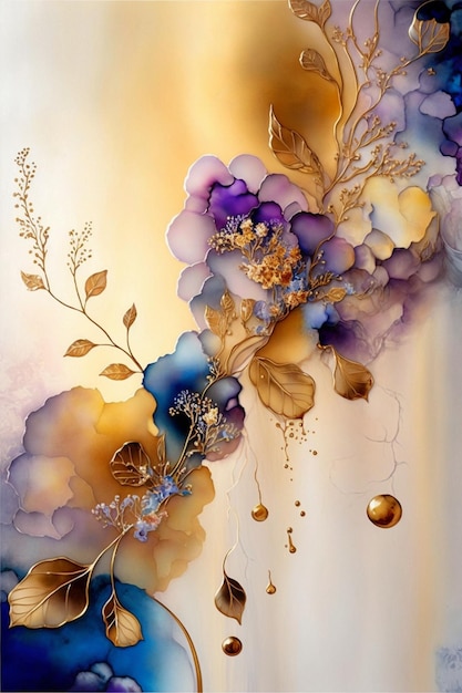 Close-up van een schilderij van bloemen generatieve ai