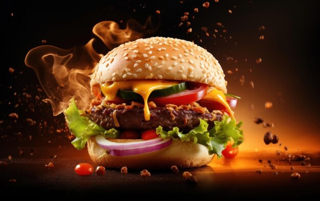 Close-up van een smaakvolle pittige cheeseburger