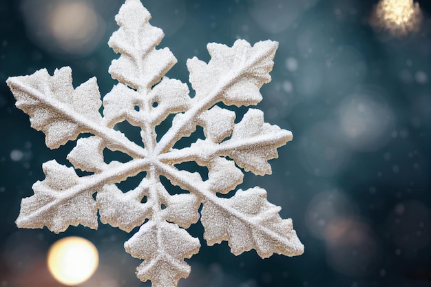 Close up van een sneeuwvlok met een onscherpe achtergrond generatieve ai