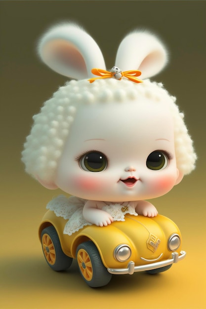 Close-up van een speelgoedauto met een konijn erop generatieve ai