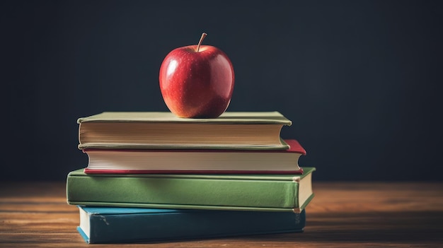 Close-up van een stapel van vijf schoolboeken die AI heeft gegenereerd