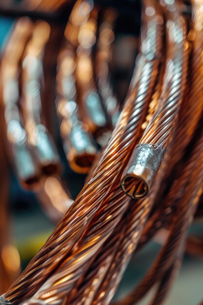 Foto close-up van een stel koperdraden nuttig voor industriële en technologische concepten