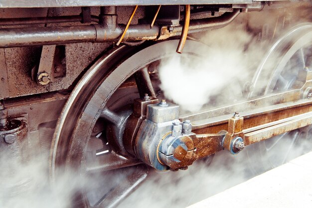 Foto close-up van een stoomtrein