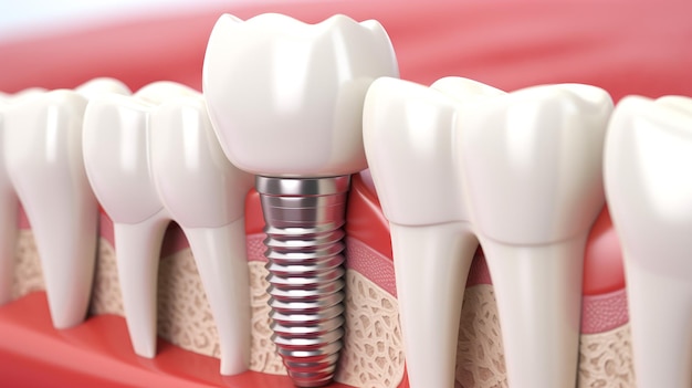 Close-up van een tandheelkundig implantaat in het 3D tandvlees
