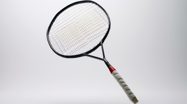 Close-up van een tennisracket op een witte achtergrond
