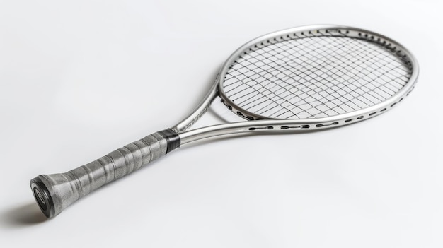 Close-up van een tennisracket op een witte achtergrond