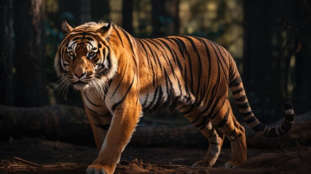 Close-up van een tijger die in het bos loopt