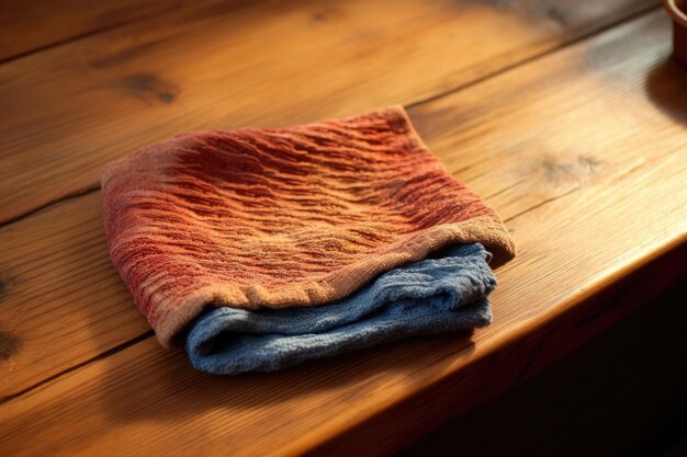 Close-up van een vaatdoek op een houten aanrecht