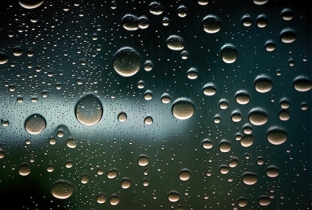 Close-up van een vensterglas dat is bedekt met regendruppels voor achtergronden en texturen