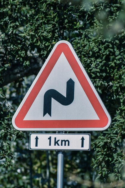 Foto close-up van een verkeersbord tegen bomen