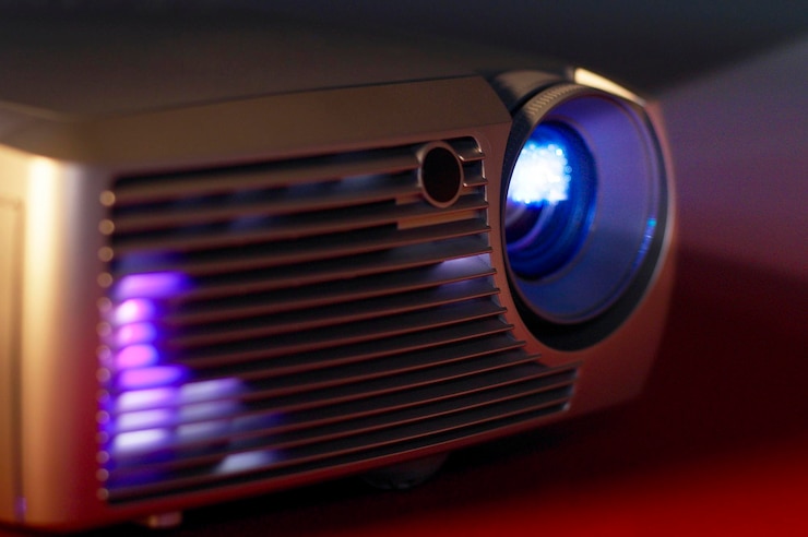 Foto close-up van een verlichte projector