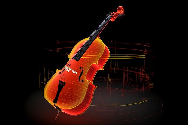Close-up van een viool op glasoppervlak en zwarte achtergrond
