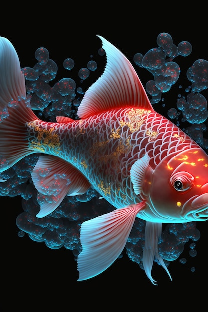 Close-up van een vis met bubbels op de achtergrond generatieve ai
