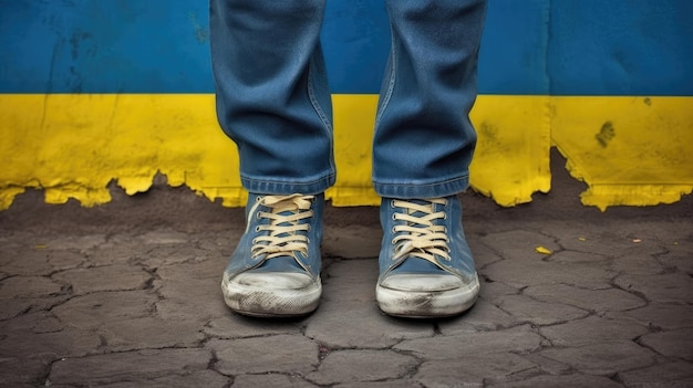 Close-up van een voet met de Oekraïense vlag