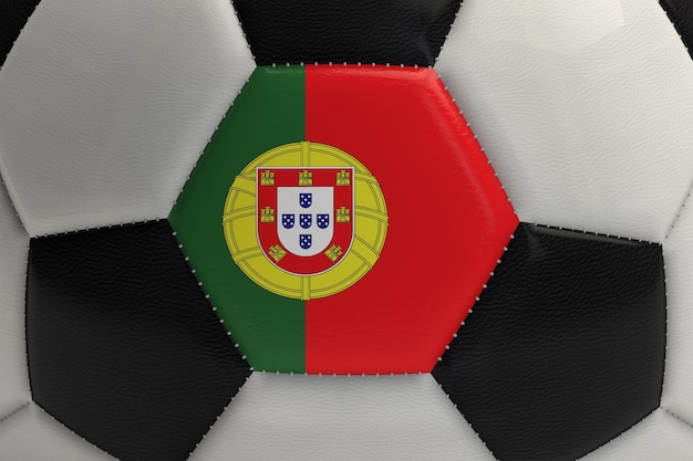 Close up van een voetbal met Portugal vlag 3D-Rendering