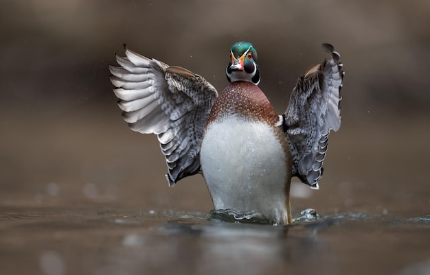 Close-up van een vogel die op een meer zwemt