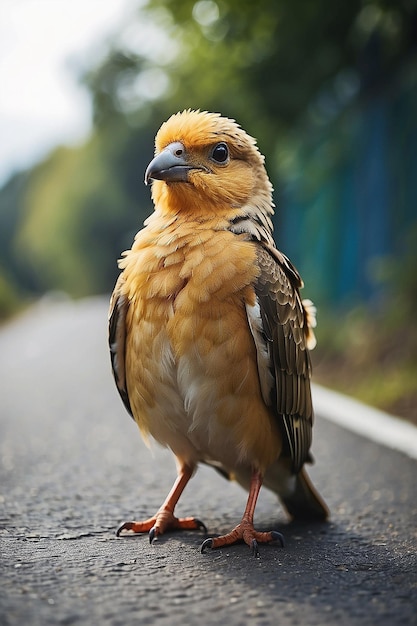 Close-up van een vogel die op een weg zit