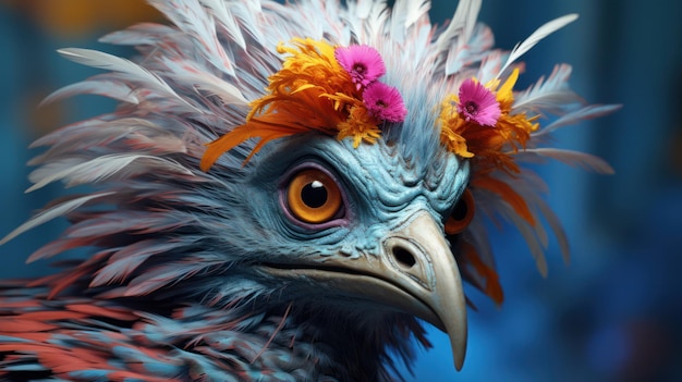 Close-up van een vogel in surrealistische stijl