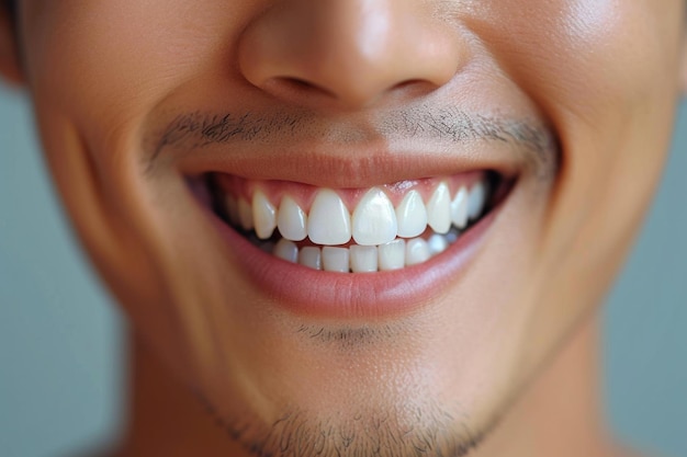 Close-up van een vrolijk glimlachend Aziatisch jongeman kind met gezonde witte tanden