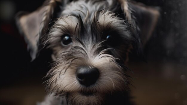 Close-up van een vrolijke puppy Dwergschnauzer generatieve AI