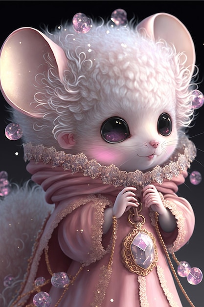 Close-up van een witte kat die een roze jurk draagt generatieve ai