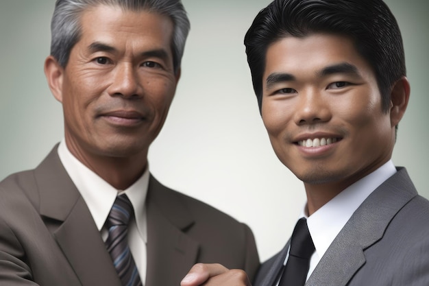 Close-up van een zakenman handen schudden met een Aziatische man gemaakt met generatieve ai