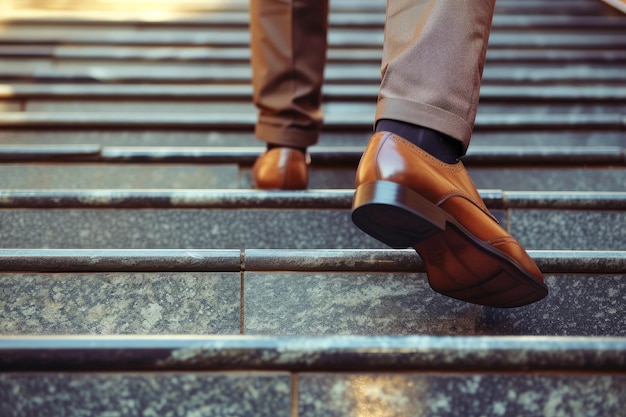 Close-up van een zakenman schoenen als ze lopen een trap loopbaanontwikkeling en strategie