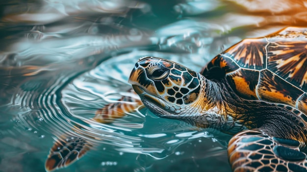 Close-up van een zeeschildpad39s flipper die het sierlijk door het water drijft