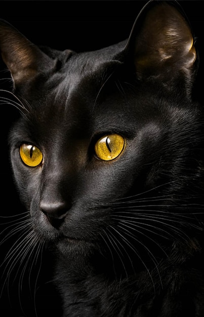 Close-up van een zwarte kat met gele ogen Generatieve AI