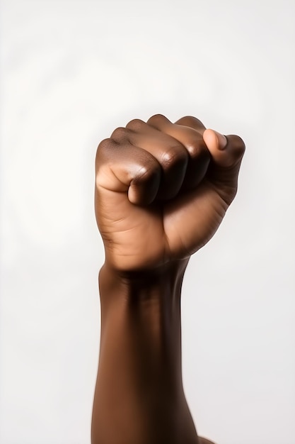 Close-up van een zwarte vrouwelijke vuist geïsoleerd op witte achtergrond Generatieve AI