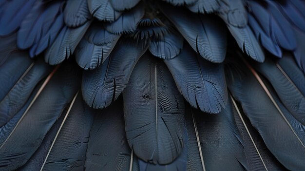 Foto close-up van elegante zwarte en zilveren veren die hun ingewikkelde patronen en glinsterende