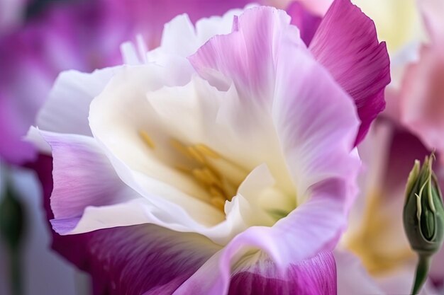 Close-up van eustoma bloei met delicate bloemblaadjes en levendige kleuren in het volle zicht