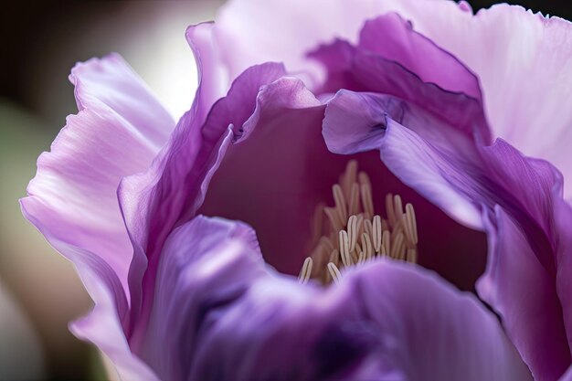 Close-up van eustomabloei die zijn ingewikkelde en gevoelige bloemblaadjes toont