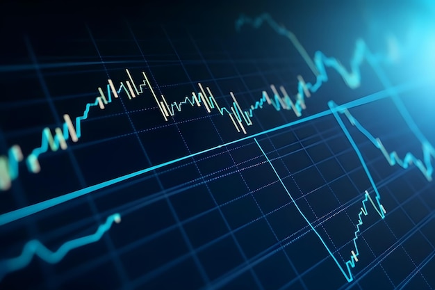 Close-up van financiële grafiekweergave met generieke kandelaargrafiek voor volatiele activa Neuraal netwerk gegenereerd in mei 2023 Niet gebaseerd op een daadwerkelijke scène of patroon