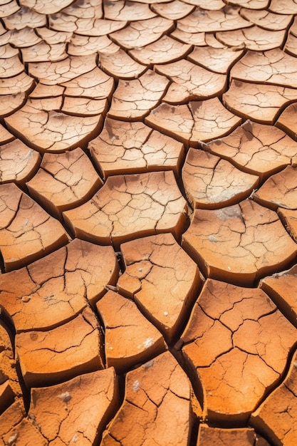 Close-up van gebarsten woestijngrond in droogte gemaakt met generatieve ai