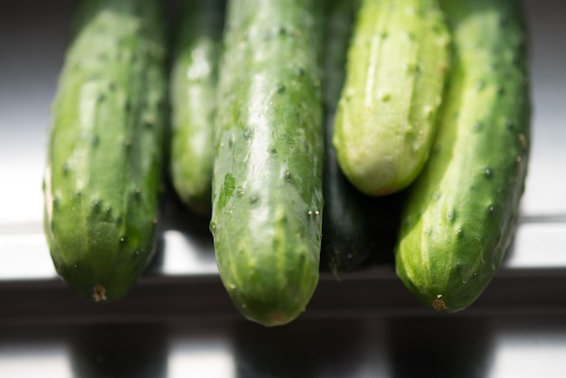 Close-up van gekapte komkommers