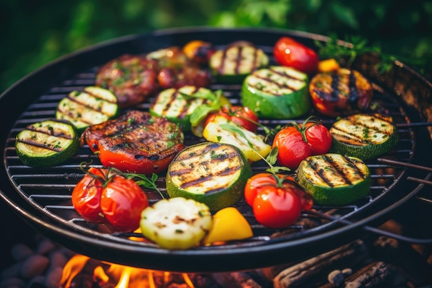 Foto close-up van gekookte groenten op de grill
