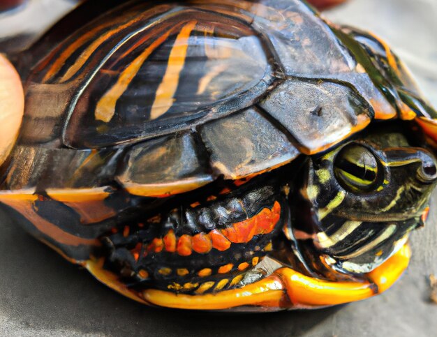 Close-up van geschilderde schildpad gemaakt met behulp van generatieve AI-technologie