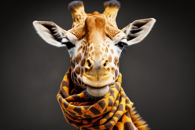 Close-up van giraffe met sjaal om zijn nek Generatieve AI