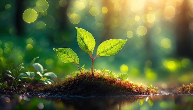 Close-up van groene bladplanten die in de grond groeien Natuur- en milieuconcept