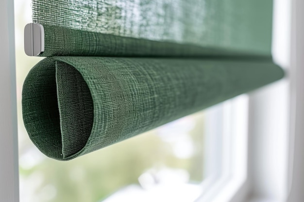 Close-up van groene rolluiken voor grote kantoorramen
