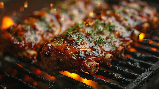 Foto close-up van heerlijke gegrilde steak westers eten concept