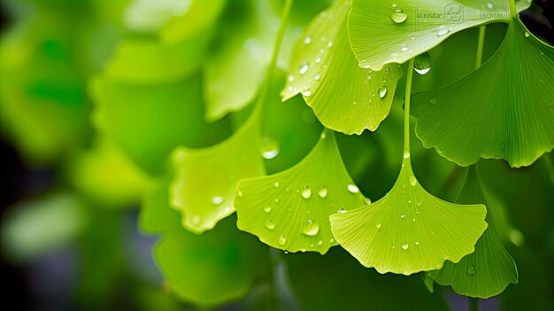 Close-up van helder natte groene bladeren van Ginkgo Generate Ai